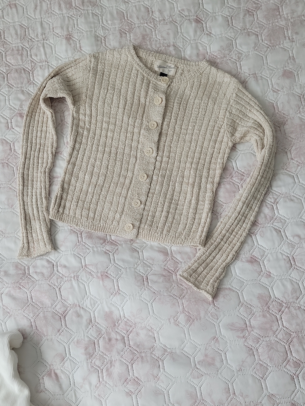 Universal Thread Cream Ribbed Button-Front Cardigan - Picture 3 of 11